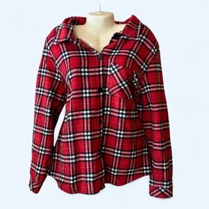 1 CLIQUE Red Plaid Button-Up Sweater